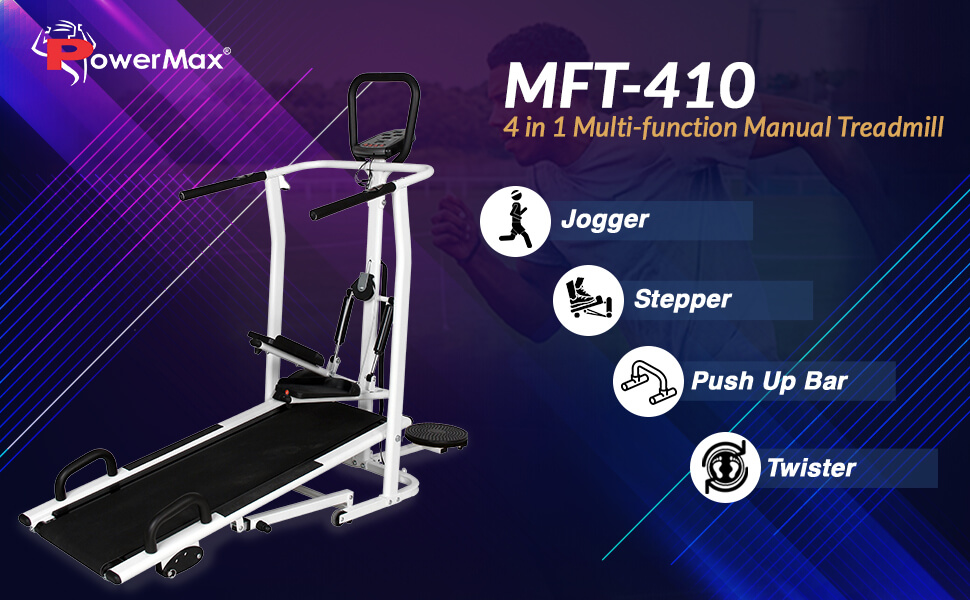 PowerMax Fitness MFT-410 4 in 1 Multi-function Manual Treadmill